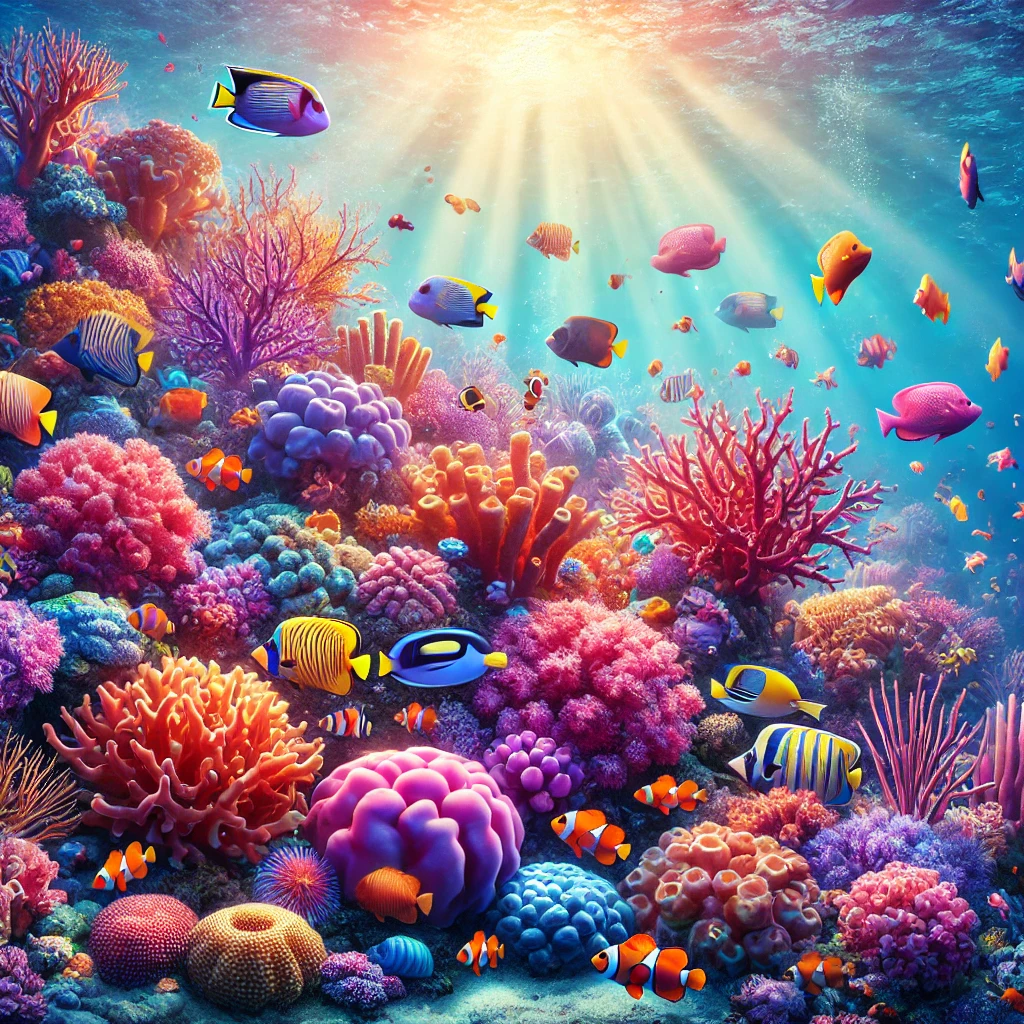 Colorful coral reef with tropical fish